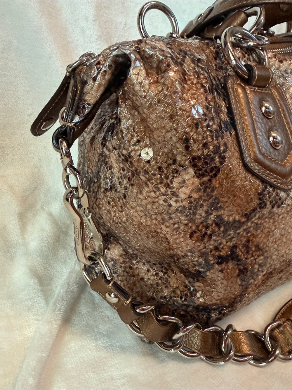 Coach Madison Sequin Python Handbag - Picture 4 of 12